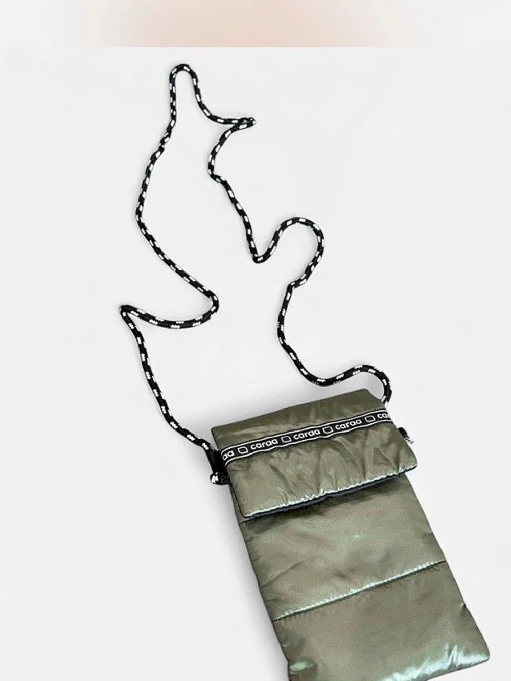 Caraa Olive Green Puffer Mini Crossbody Phone Pouch Rope Strap 5” x 8”